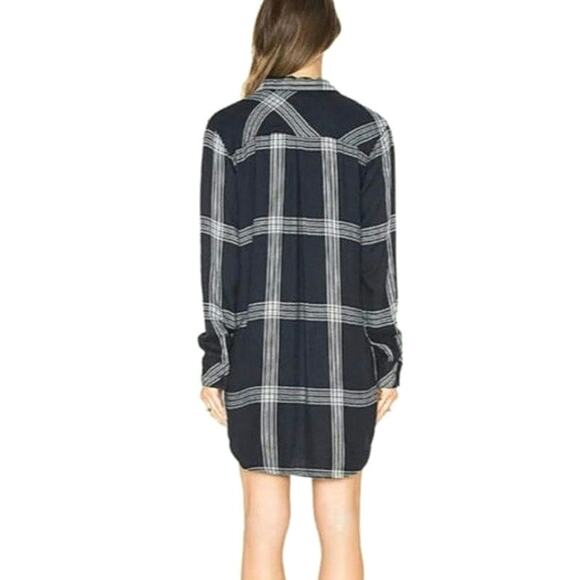 Rails Plaid Navy Blue White High Low Long Sleeve Button Down Shirtdress Size S - Picture 6 of 16